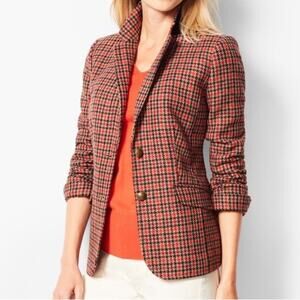Talbots Aberdeen Houndstooth Blazer Jacket Red Tan Size 6P